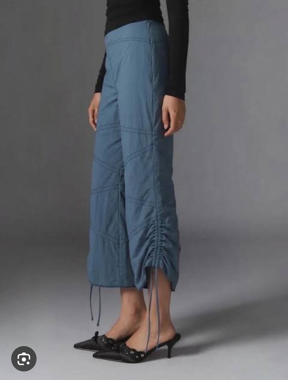 Silence + Noise Haley Kick Flare Pants Blue Size 4 Ruched Drawstring Cropped Y2K